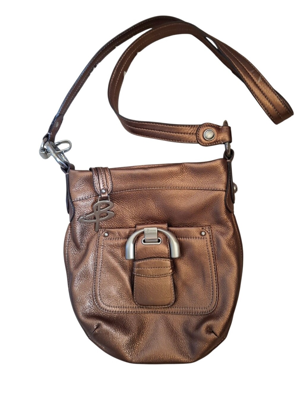 B. Makowsky Metallic Bronze Leather Crossbody Bag